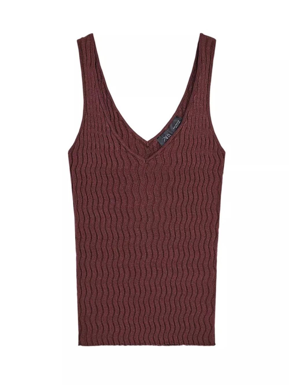 NWT Zara Ribbed V-Neck Knit Tank Top in Burgundy Size XL New